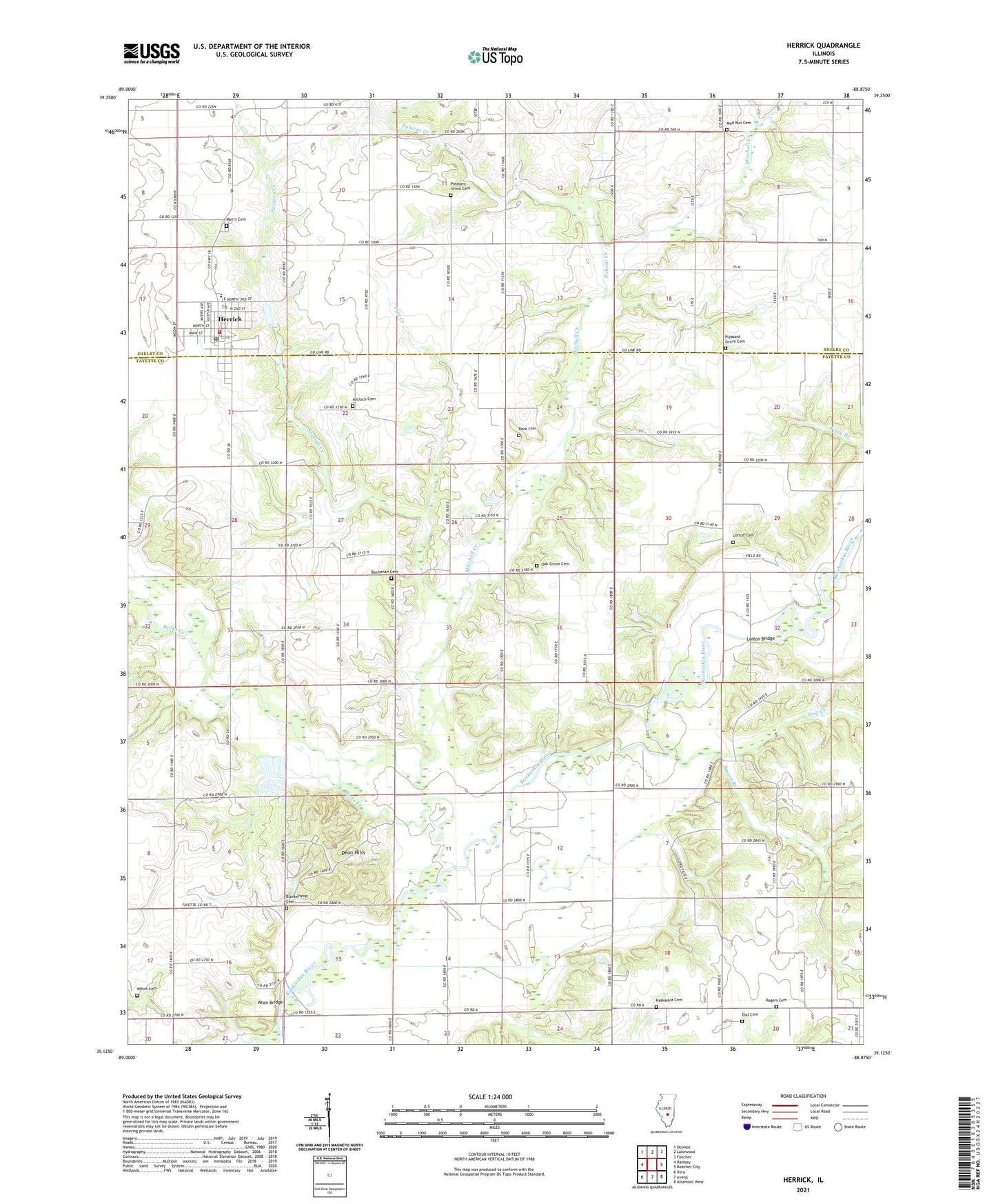 Herrick Illinois US Topo Map Image