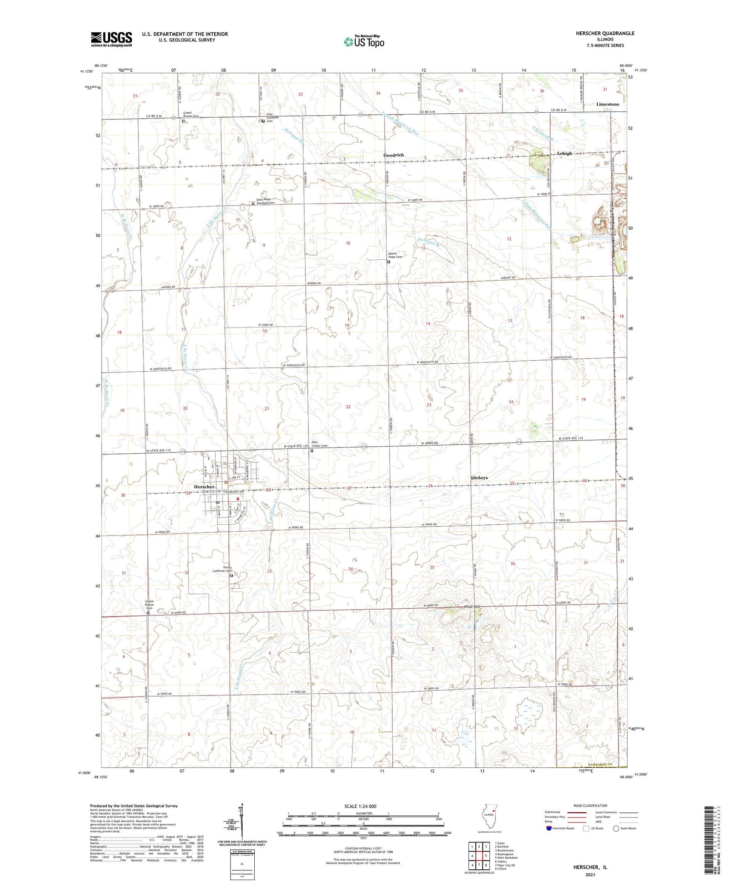 Herscher Illinois US Topo Map Image
