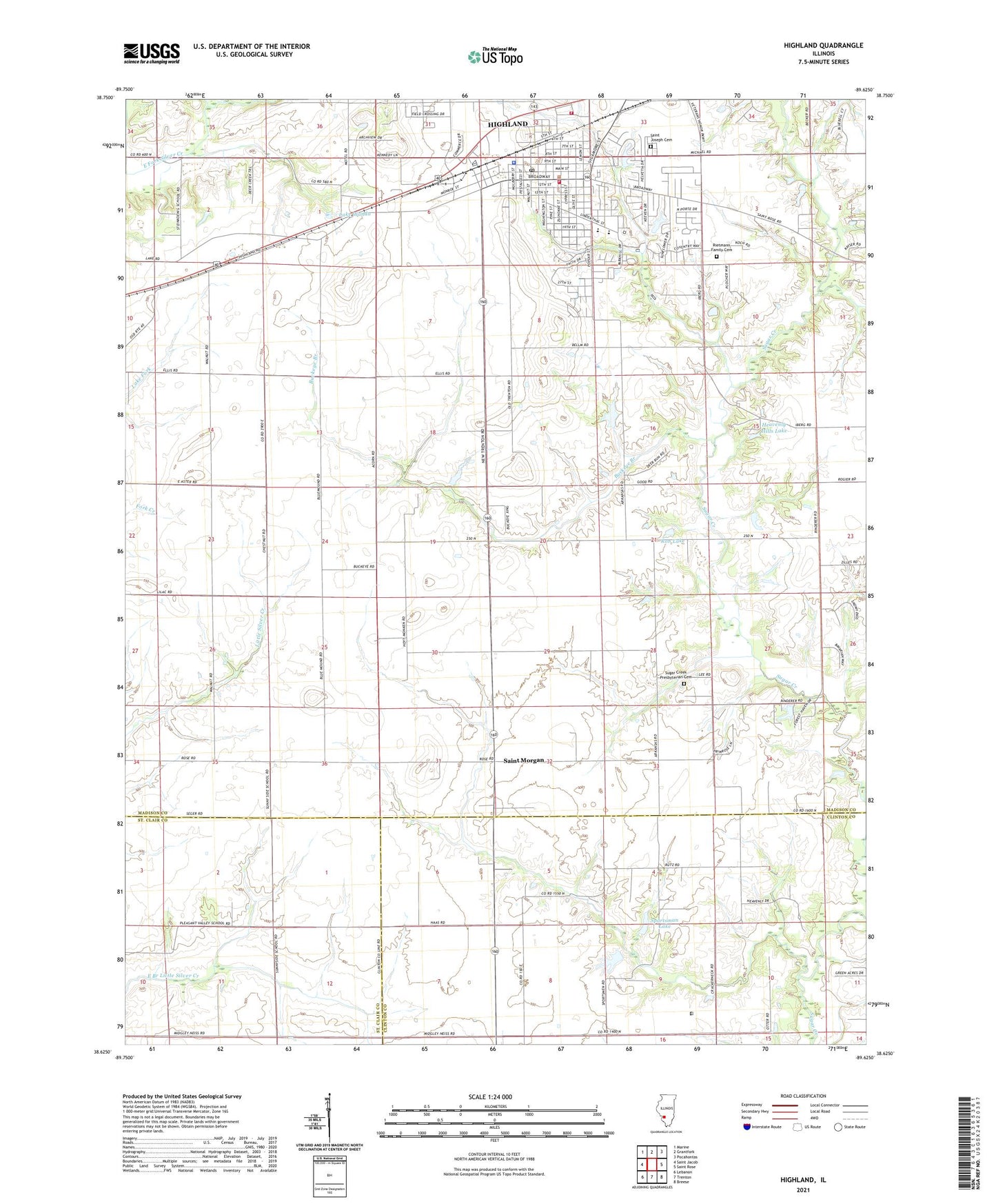 Highland Illinois US Topo Map Image