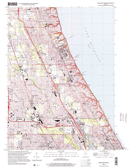 Classic USGS Highland Park Illinois 7.5'x7.5' Topo Map Image