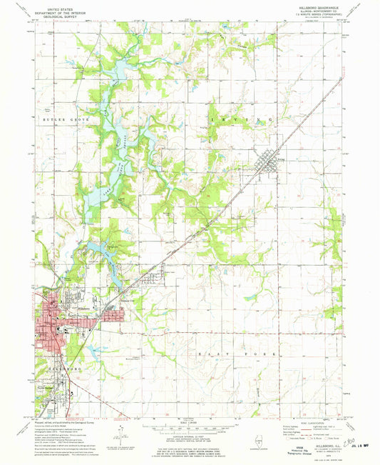 Classic USGS Hillsboro Illinois 7.5'x7.5' Topo Map Image
