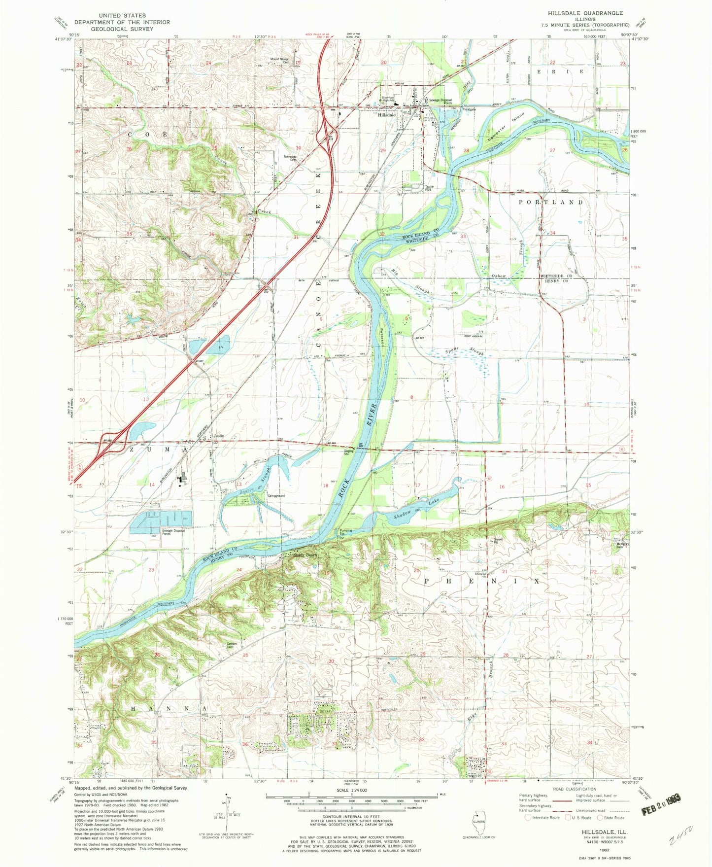 Classic USGS Hillsdale Illinois 7.5'x7.5' Topo Map Image