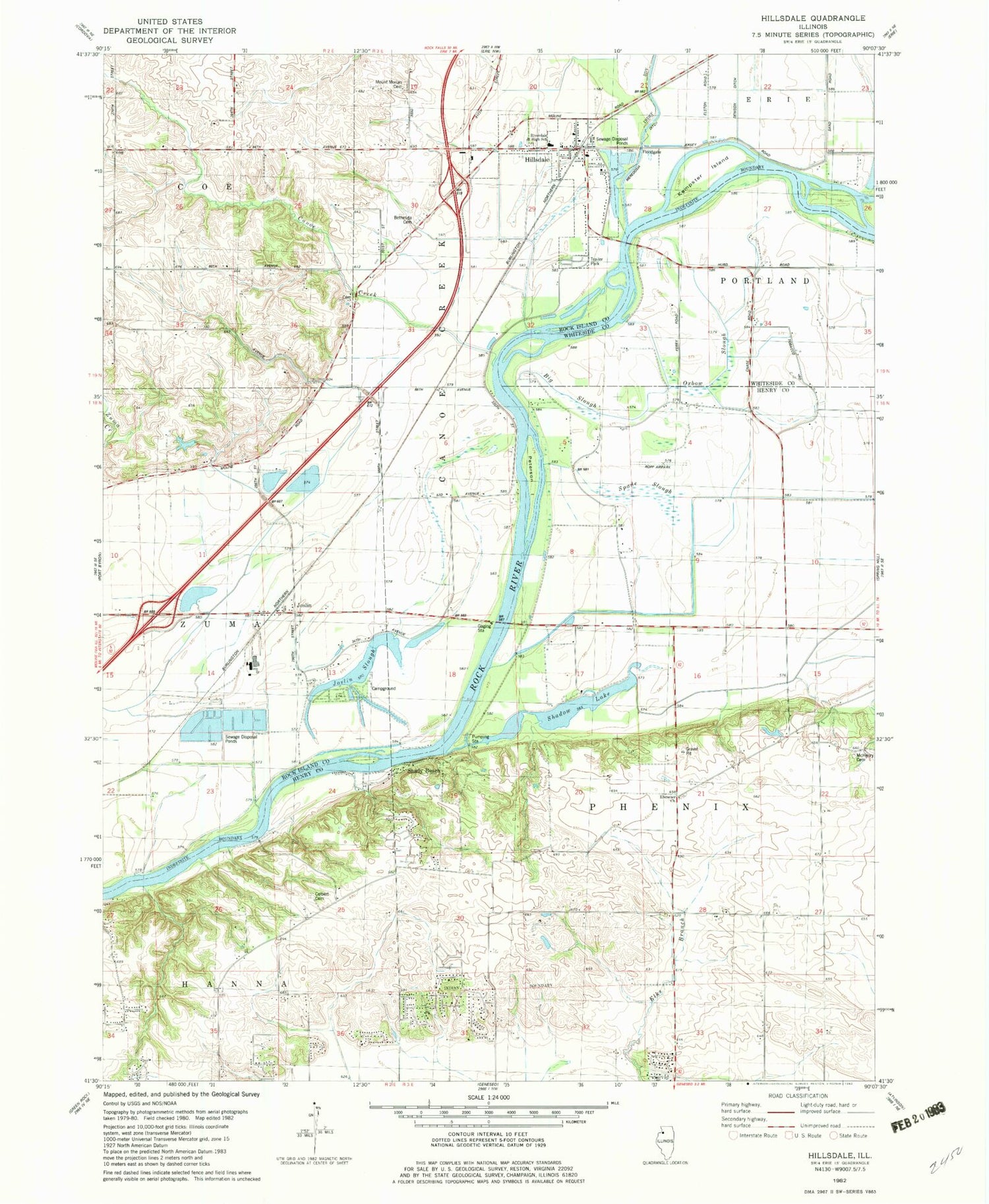 Classic USGS Hillsdale Illinois 7.5'x7.5' Topo Map Image