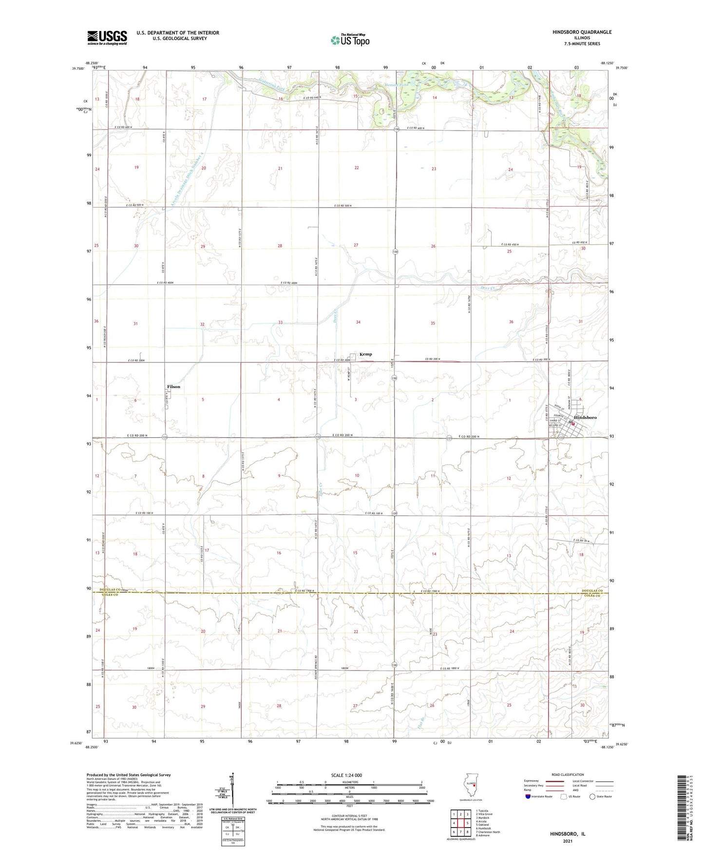 Hindsboro Illinois US Topo Map Image