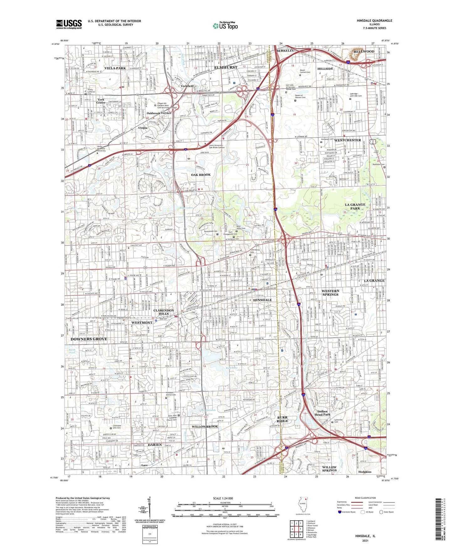 Hinsdale Illinois US Topo Map Image