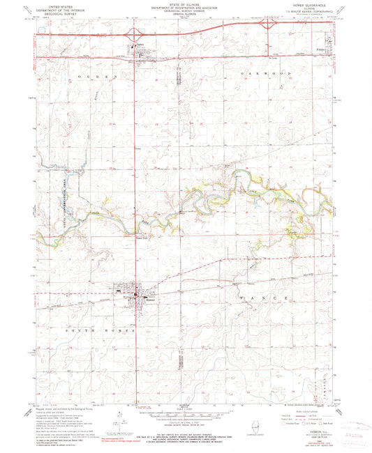 Classic USGS Homer Illinois 7.5'x7.5' Topo Map Image