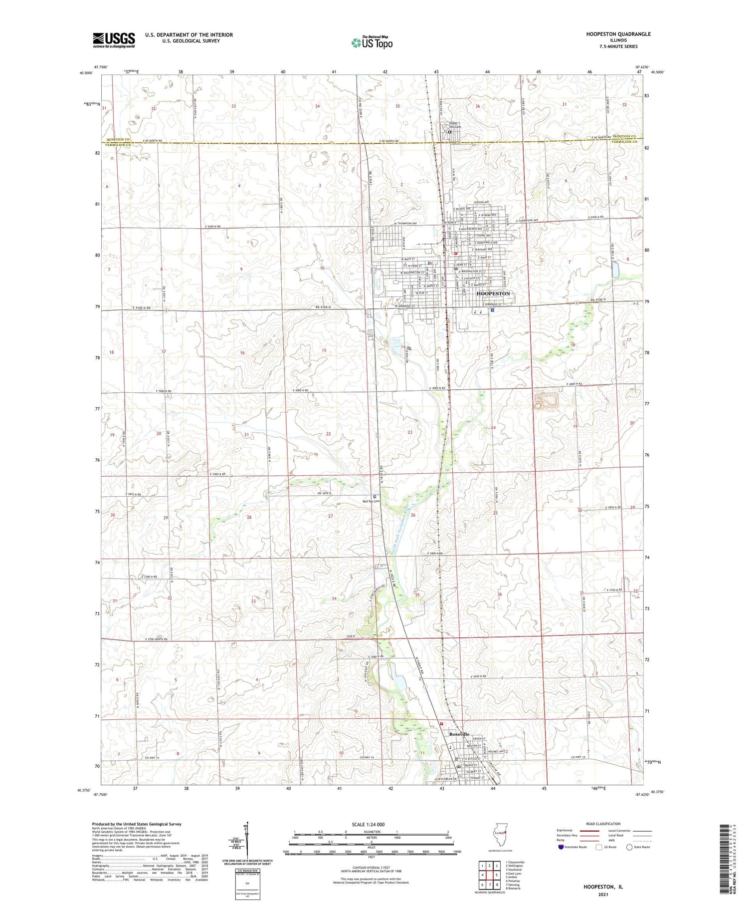 Hoopeston Illinois US Topo Map Image