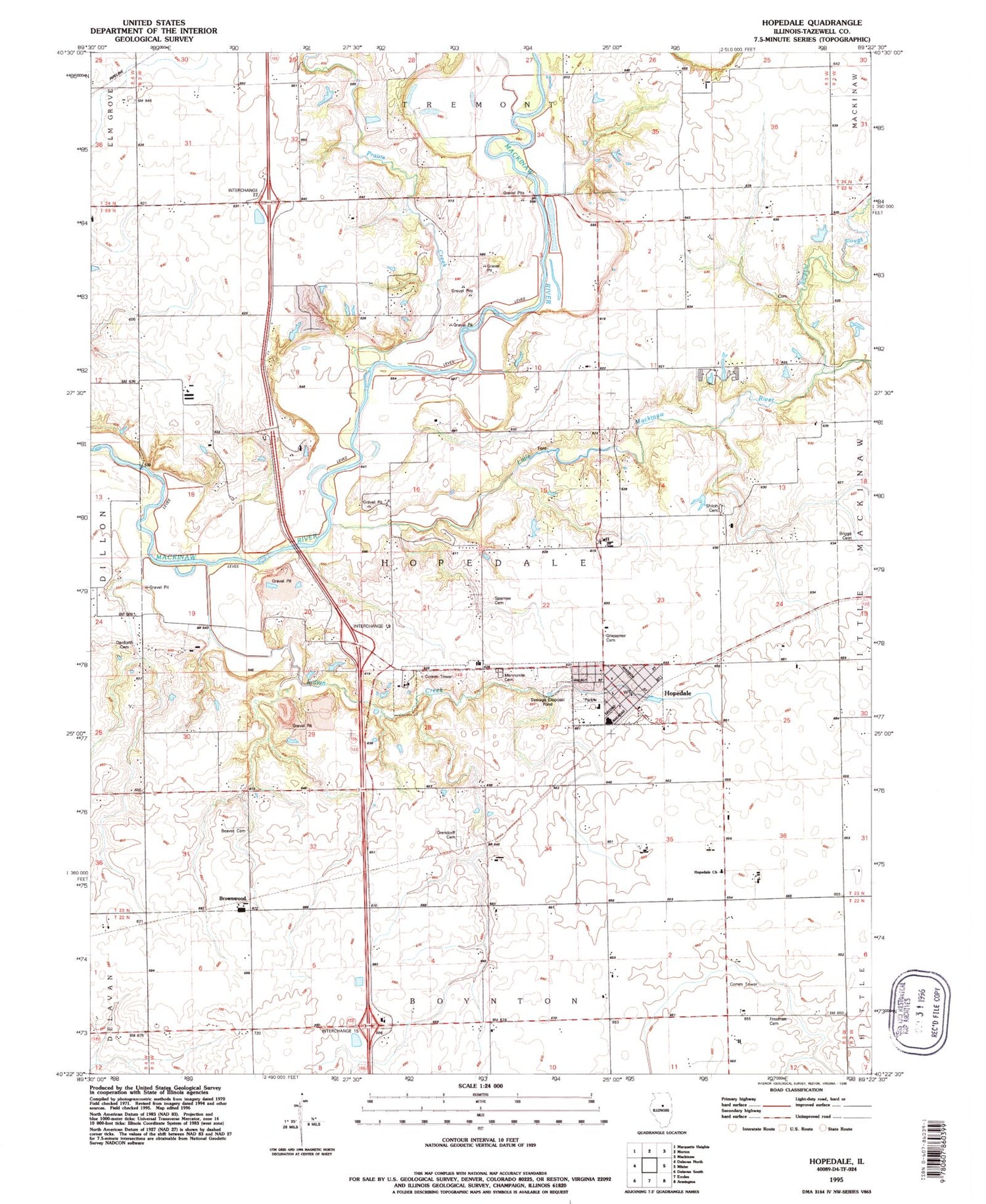 Classic USGS Hopedale Illinois 7.5'x7.5' Topo Map Image