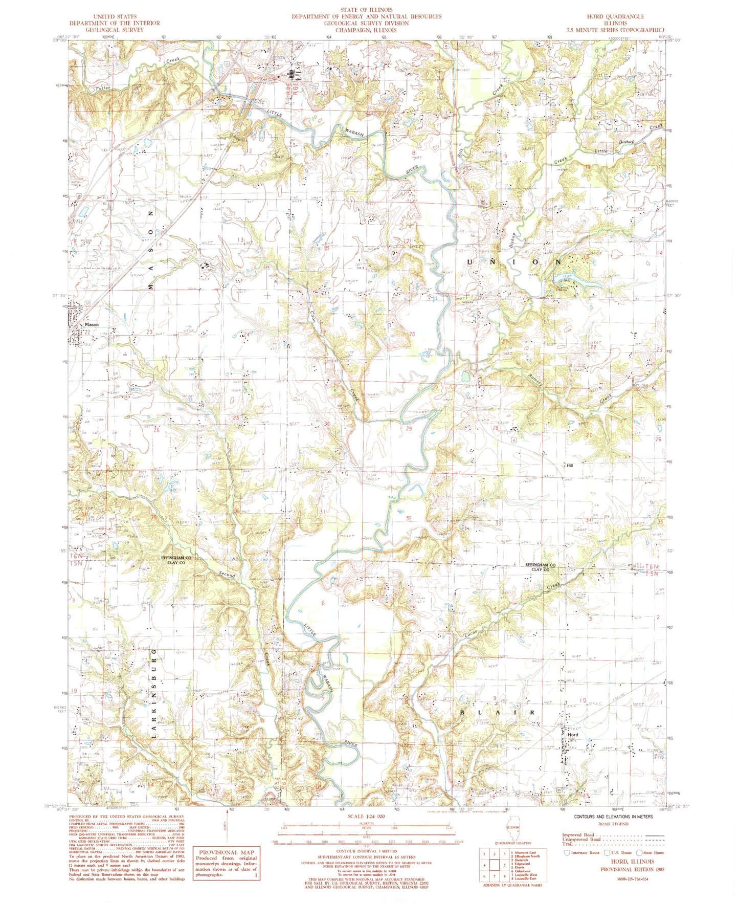 Classic USGS Hord Illinois 7.5'x7.5' Topo Map Image