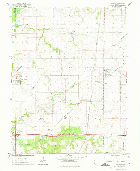 Classic USGS Hoyleton Illinois 7.5'x7.5' Topo Map Image