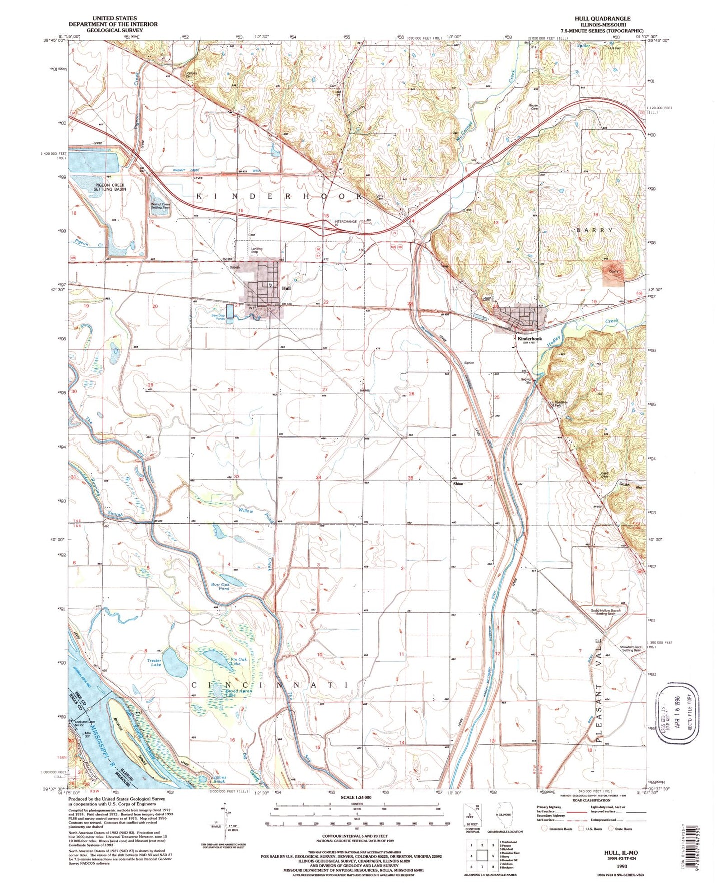 Classic USGS Hull Illinois 7.5'x7.5' Topo Map Image