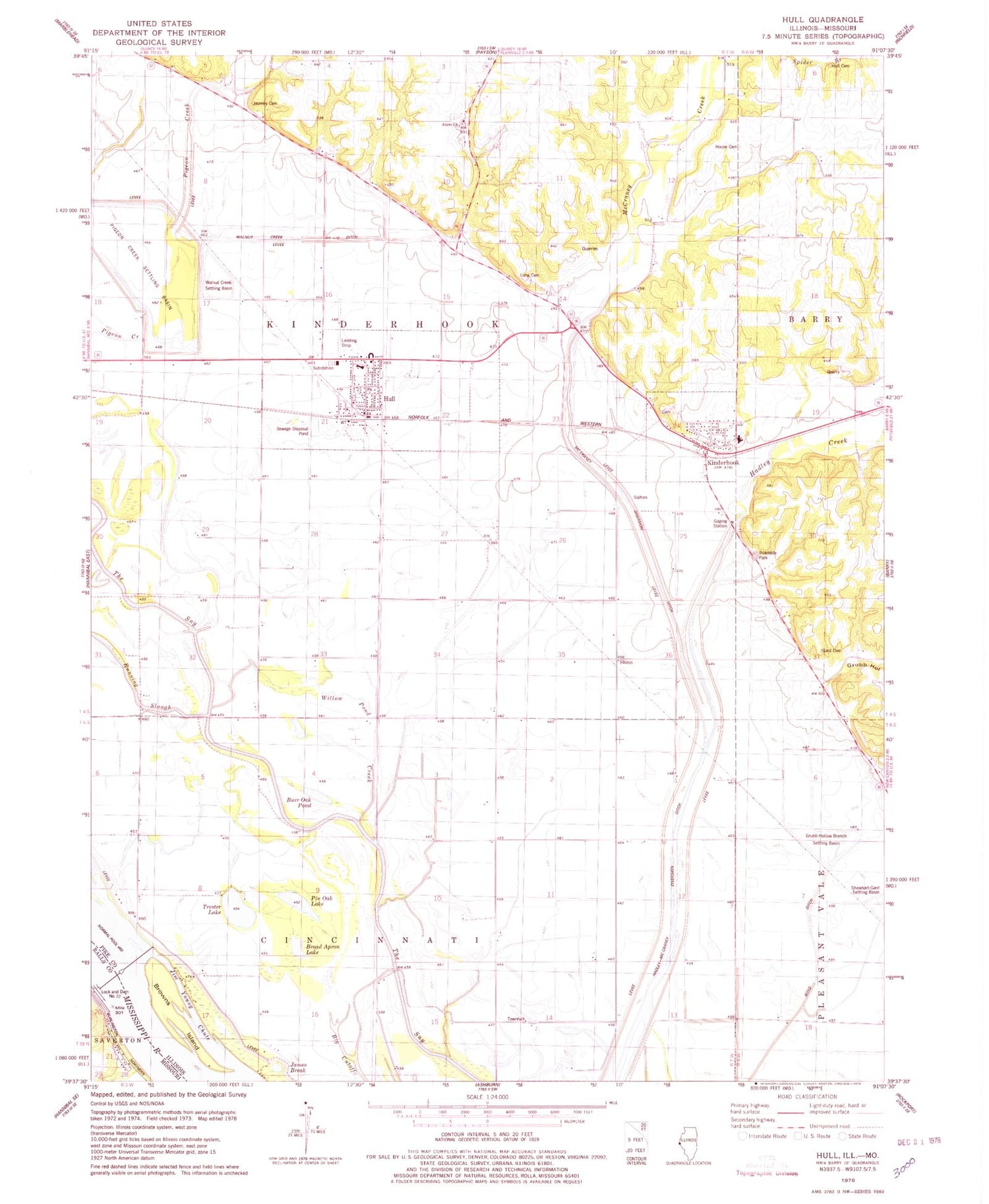 Classic USGS Hull Illinois 7.5'x7.5' Topo Map Image