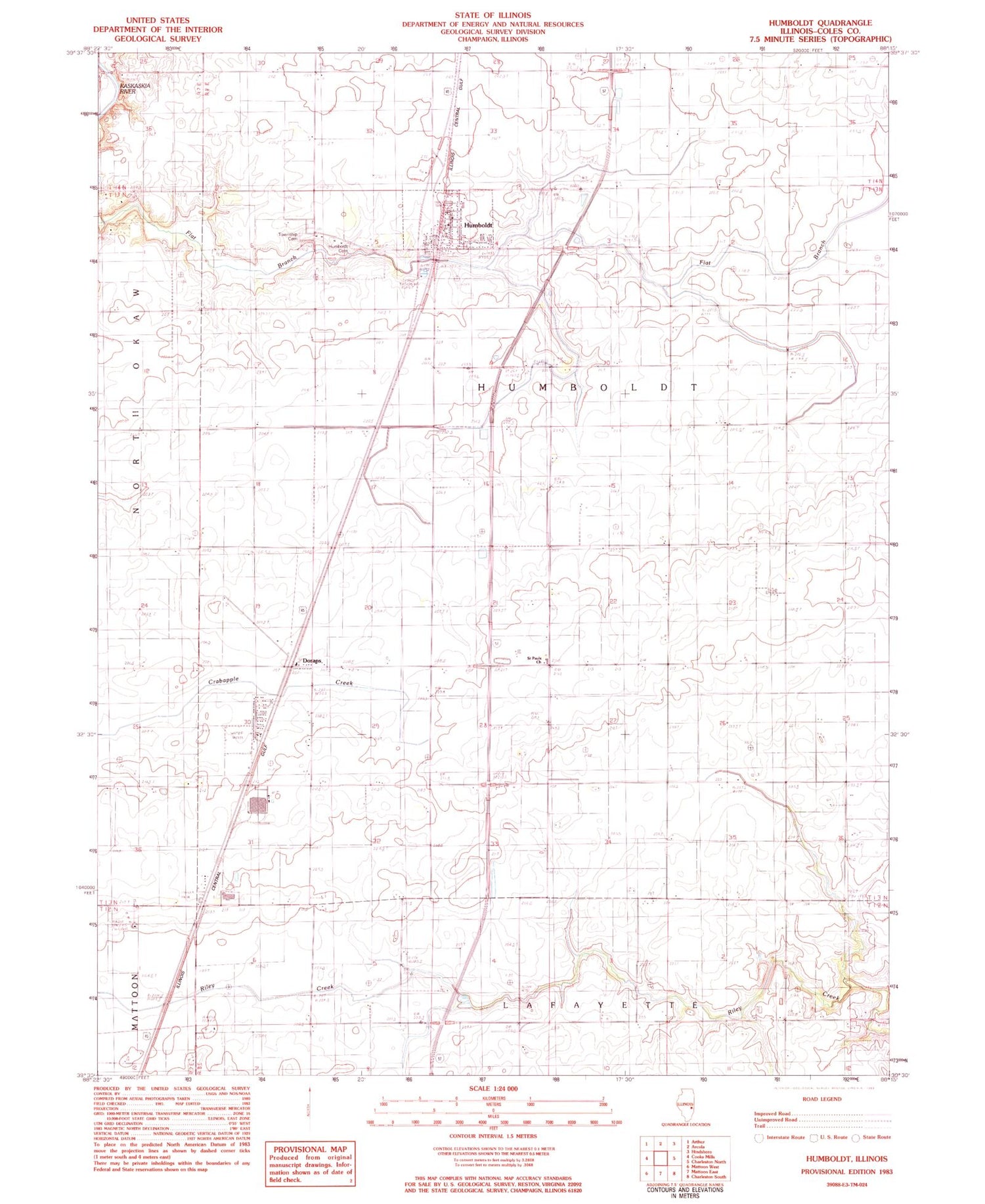 Classic USGS Humboldt Illinois 7.5'x7.5' Topo Map Image