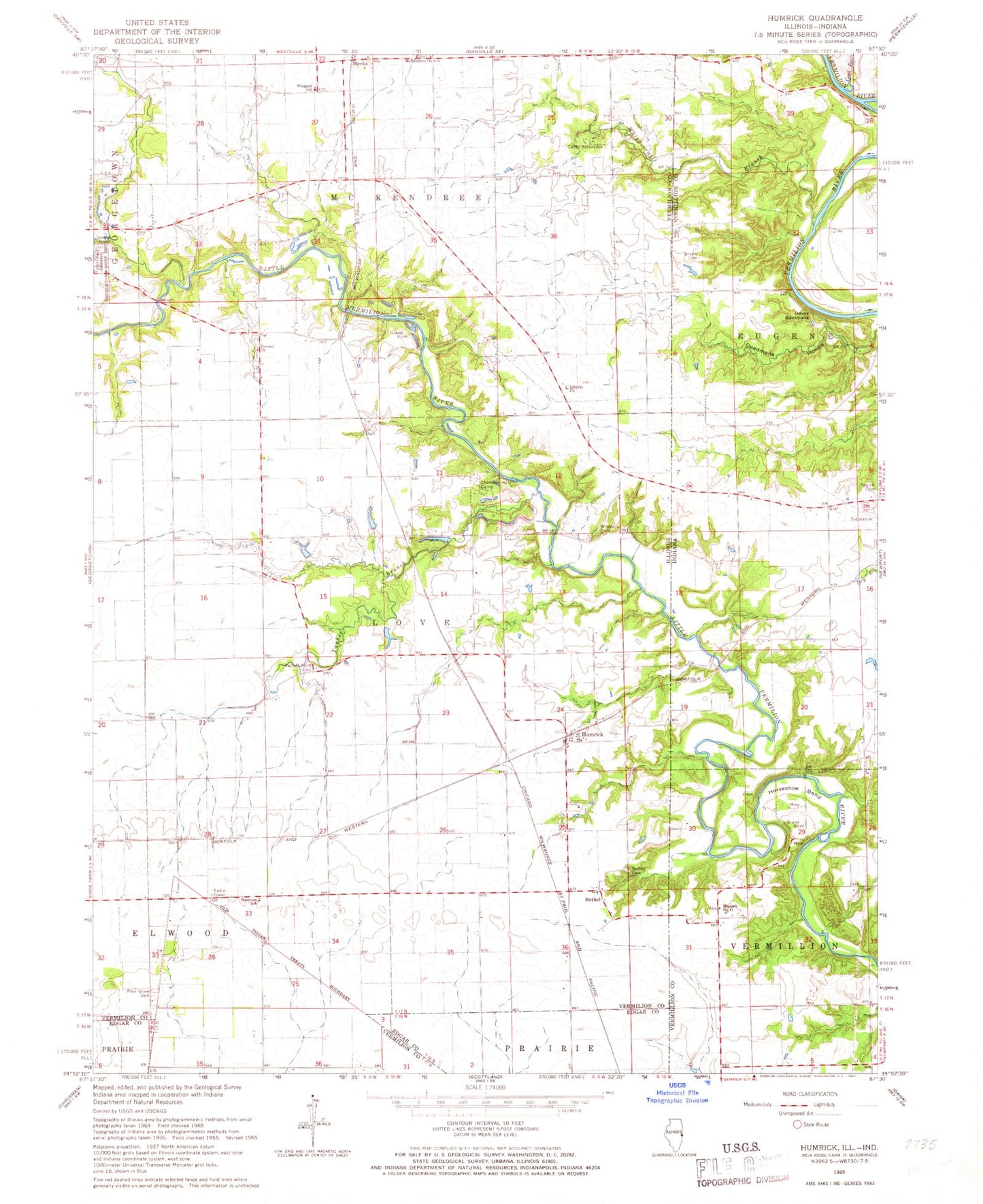 Classic USGS Humrick Illinois 7.5'x7.5' Topo Map Image