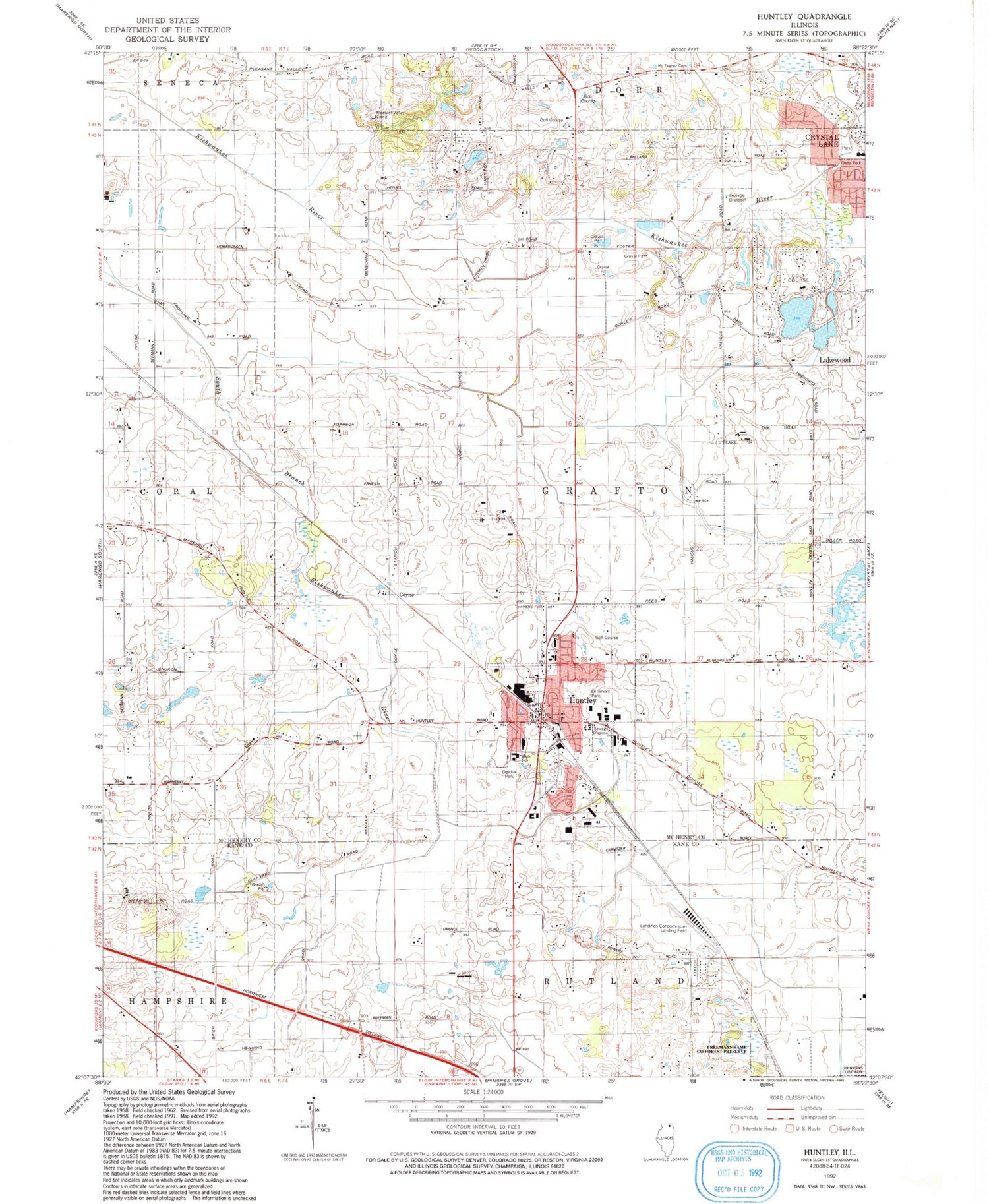 Classic USGS Huntley Illinois 7.5'x7.5' Topo Map Image