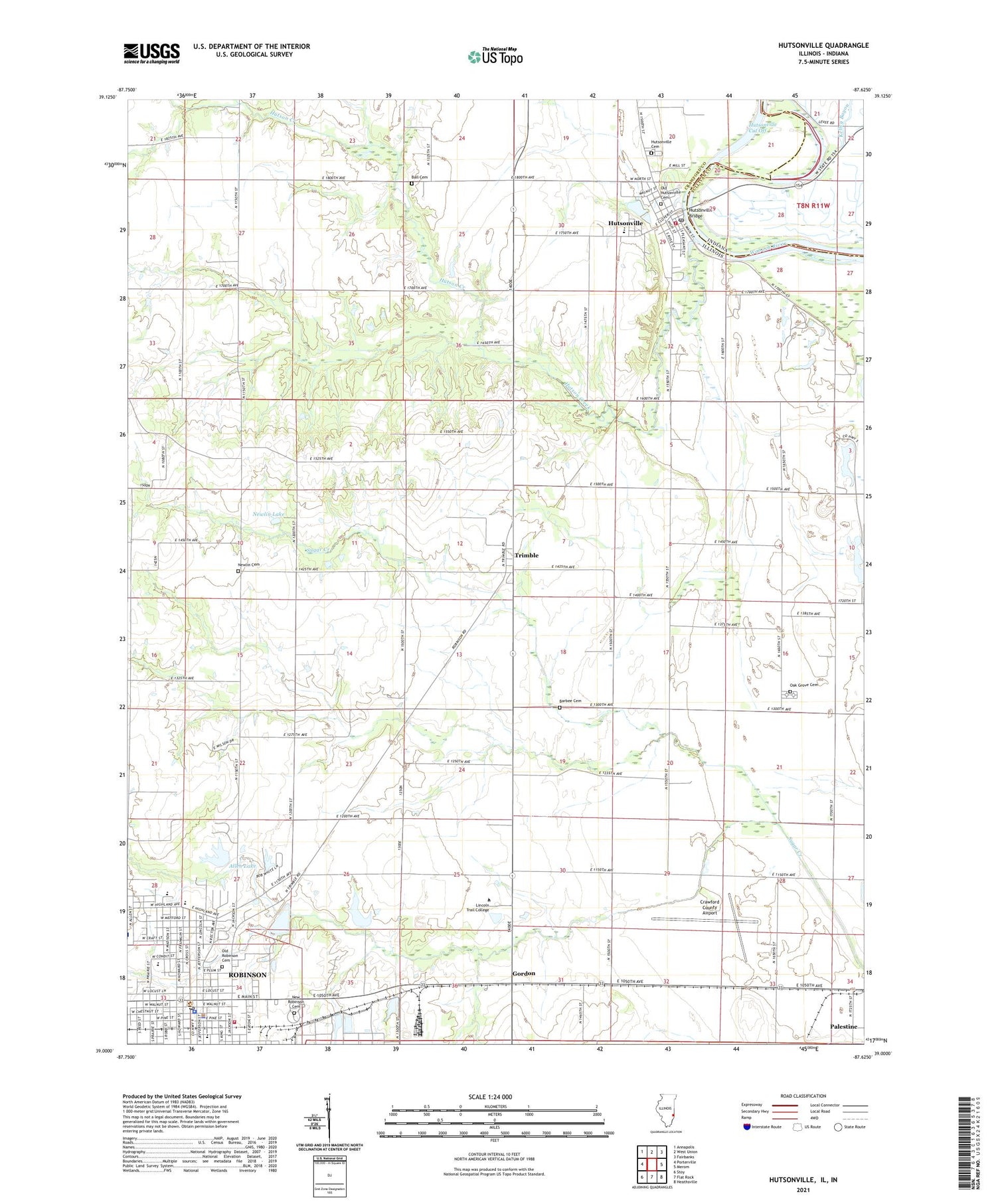 Hutsonville Illinois US Topo Map Image