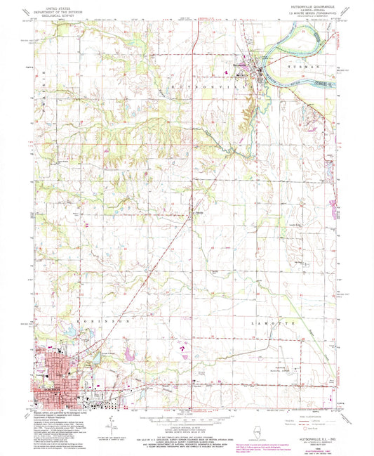 Classic USGS Hutsonville Illinois 7.5'x7.5' Topo Map Image