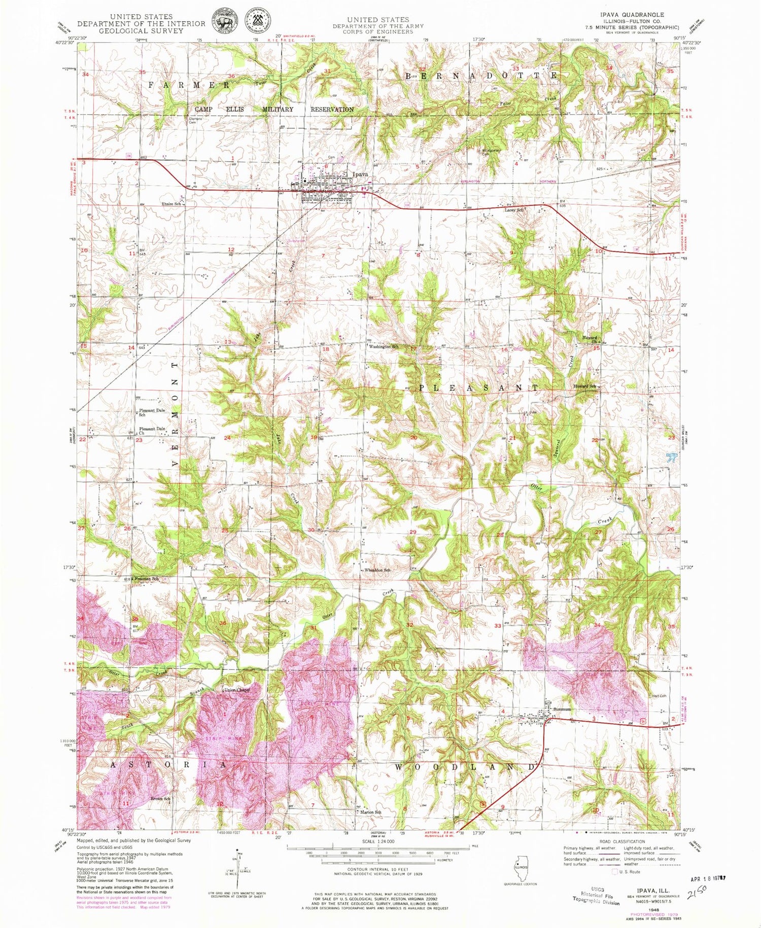 Classic USGS Ipava Illinois 7.5'x7.5' Topo Map Image
