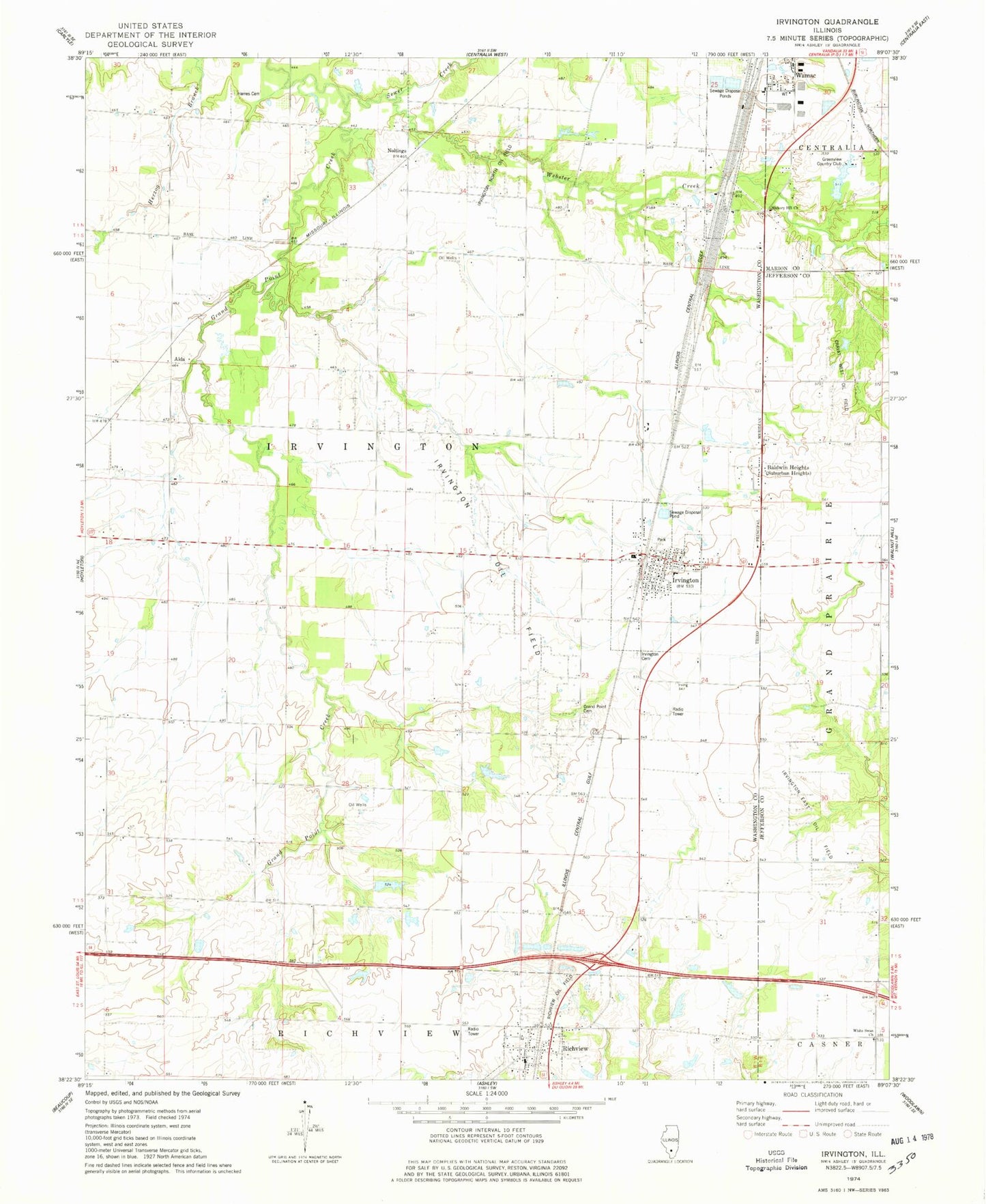 Classic USGS Irvington Illinois 7.5'x7.5' Topo Map Image