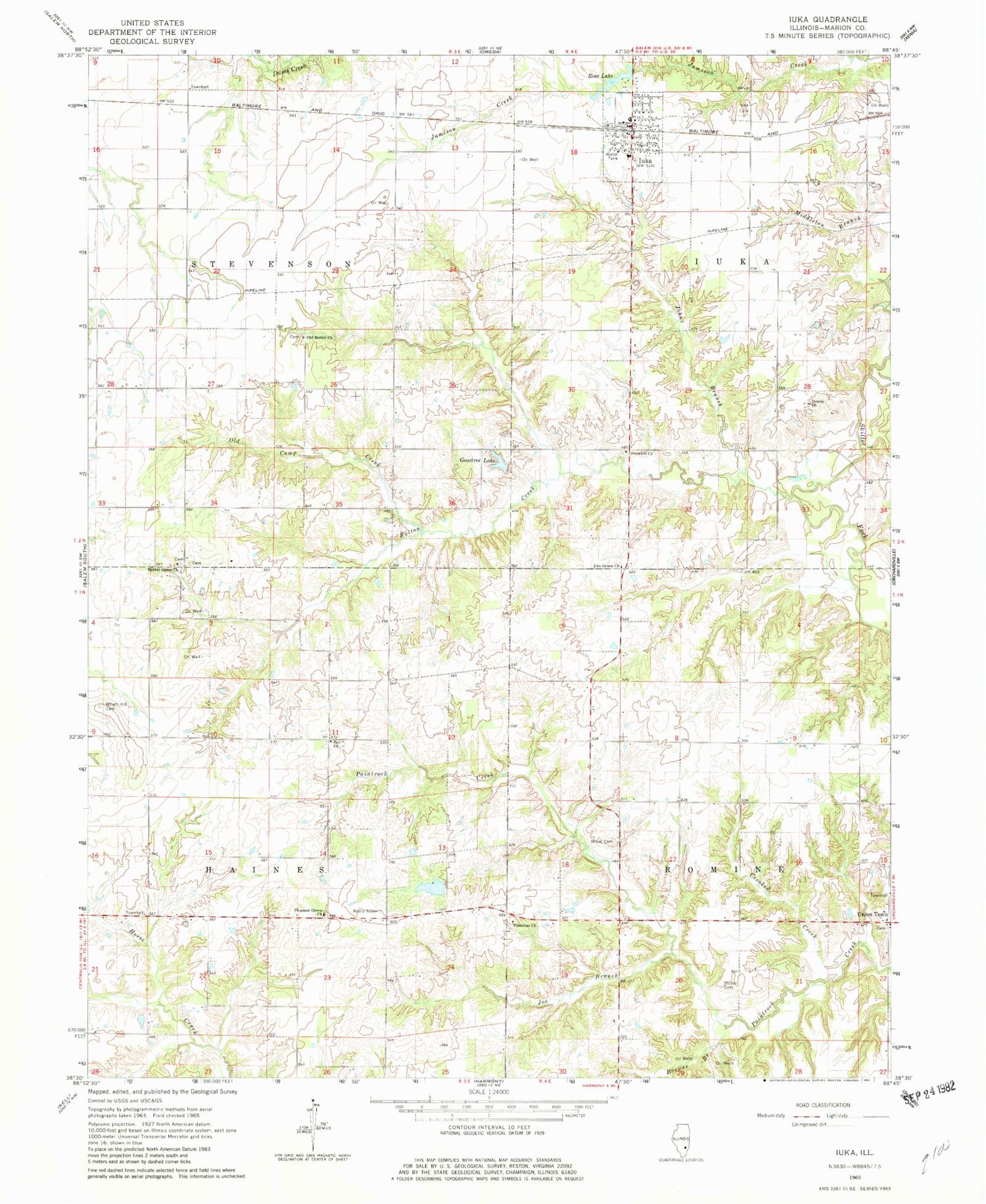 Classic USGS Iuka Illinois 7.5'x7.5' Topo Map Image
