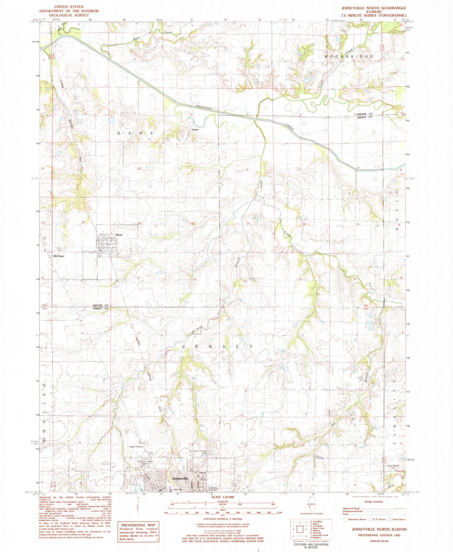 Classic USGS Jerseyville North Illinois 7.5'x7.5' Topo Map Image