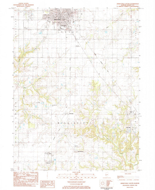 Classic USGS Jerseyville South Illinois 7.5'x7.5' Topo Map Image