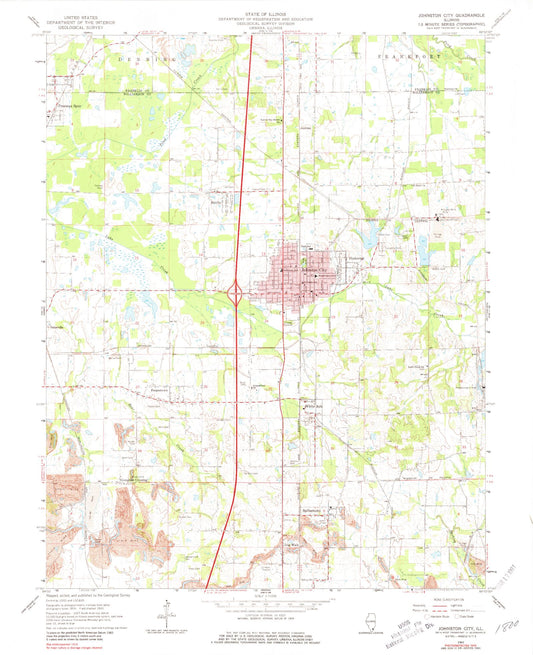 Classic USGS Johnston City Illinois 7.5'x7.5' Topo Map Image