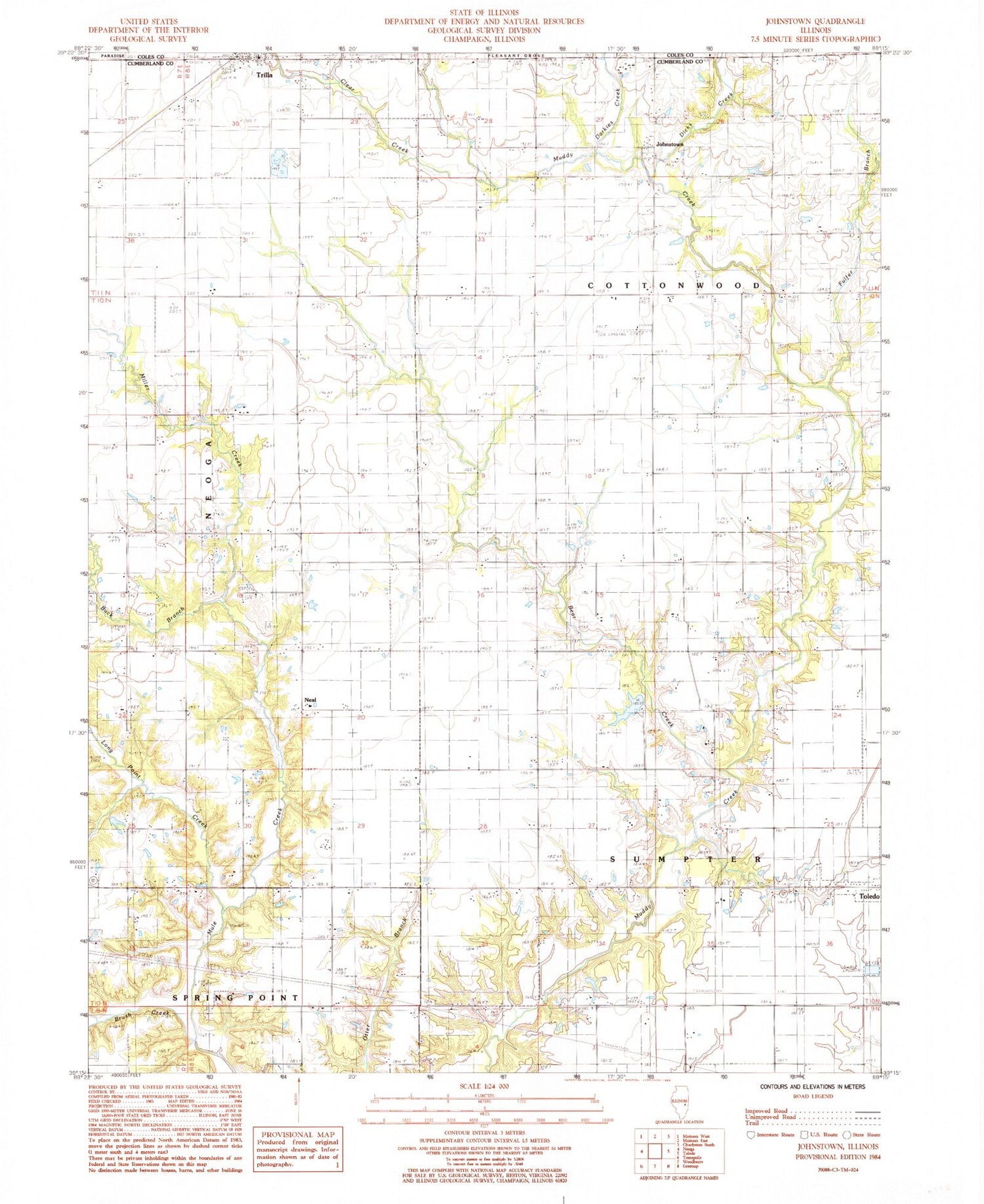 Classic USGS Johnstown Illinois 7.5'x7.5' Topo Map Image