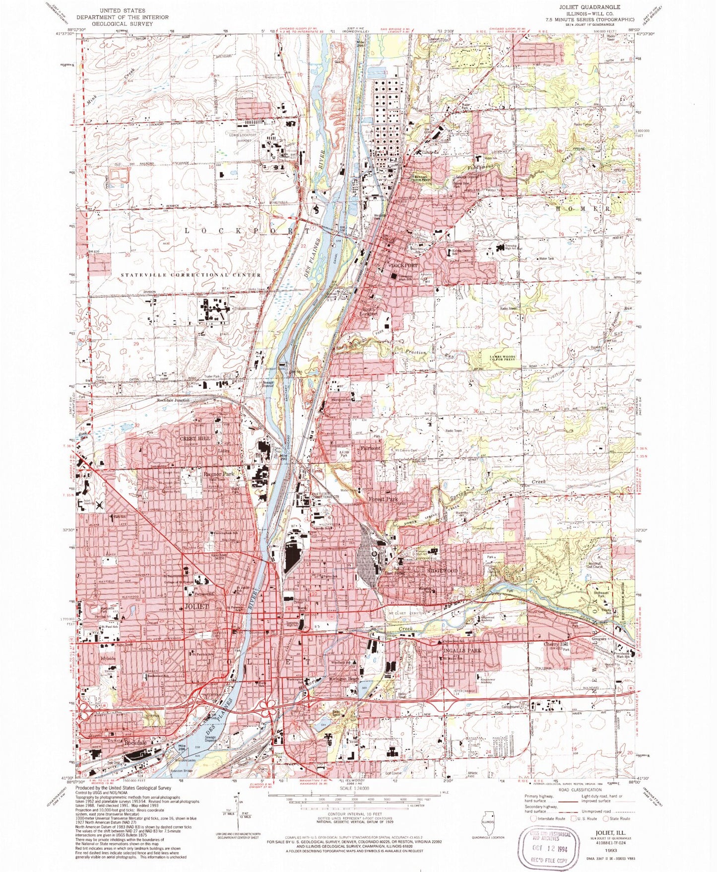 Classic USGS Joliet Illinois 7.5'x7.5' Topo Map Image