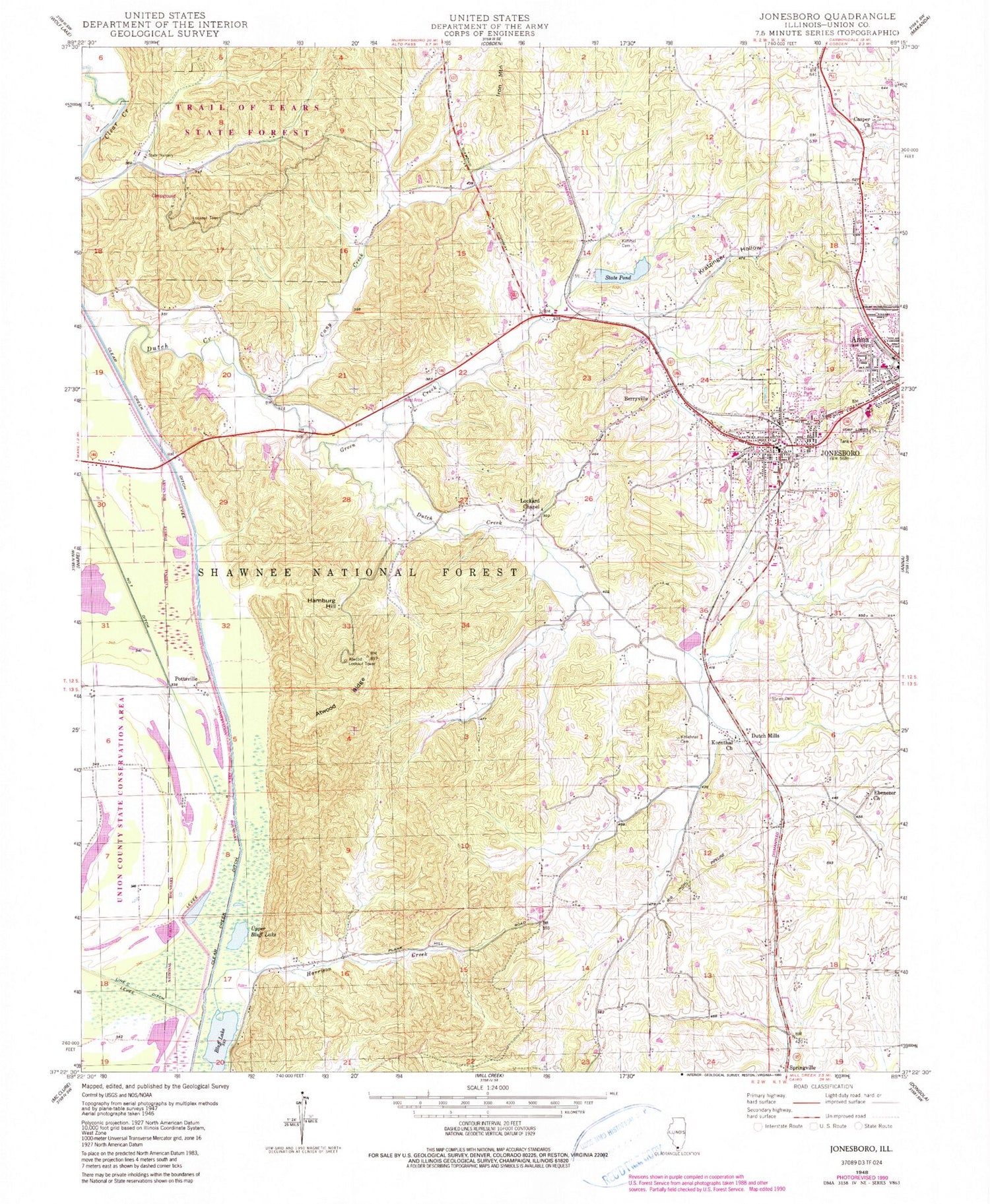 Classic USGS Jonesboro Illinois 7.5'x7.5' Topo Map Image