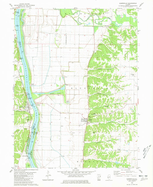 Classic USGS Kampsville Illinois 7.5'x7.5' Topo Map Image