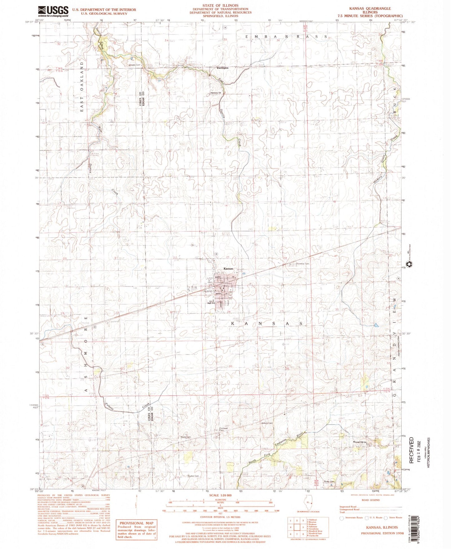 Classic USGS Kansas Illinois 7.5'x7.5' Topo Map Image