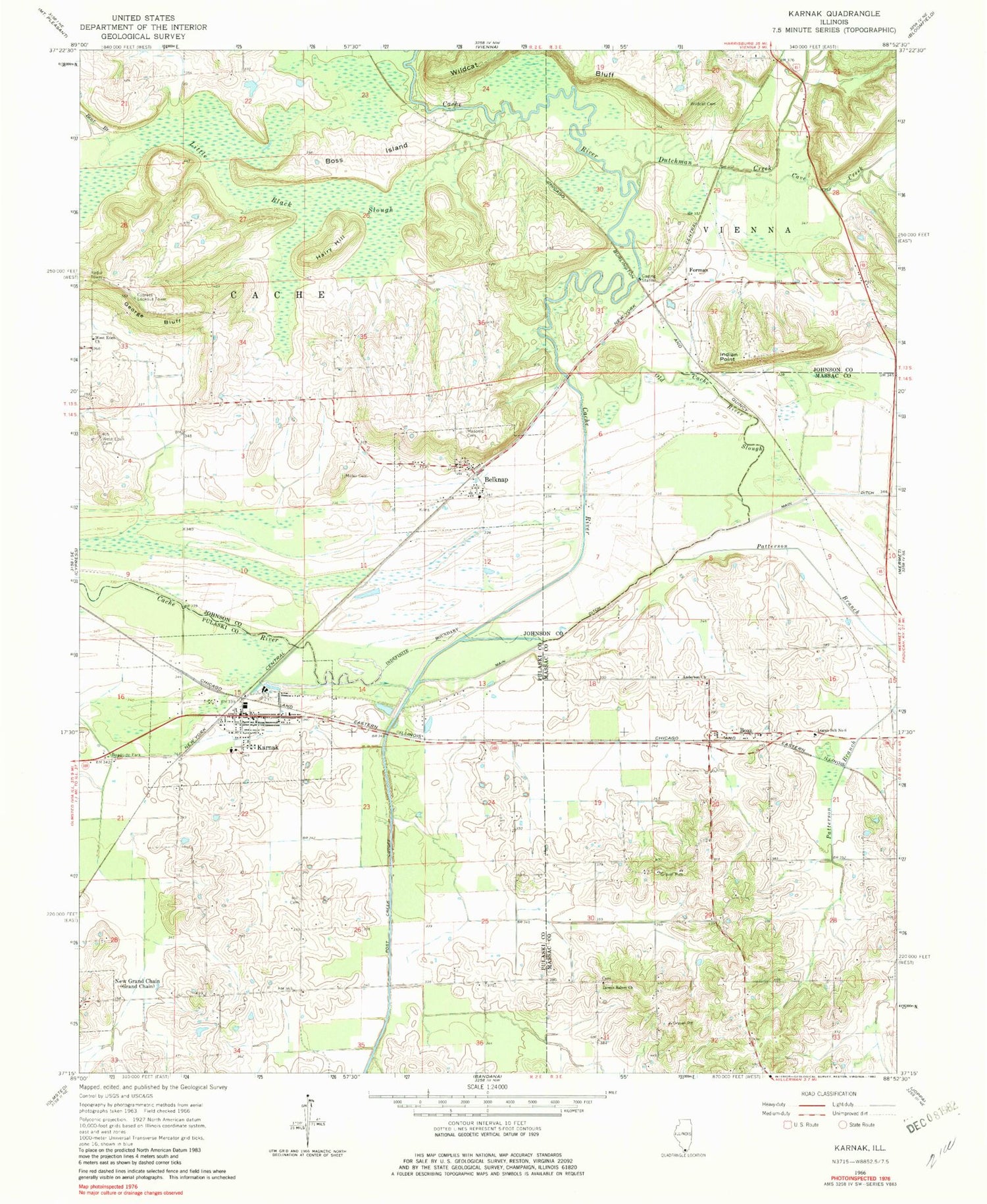 Classic USGS Karnak Illinois 7.5'x7.5' Topo Map Image