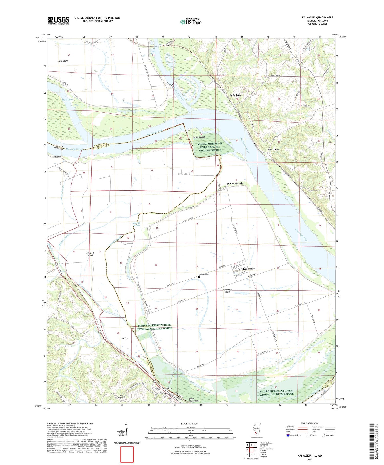 Kaskaskia Illinois US Topo Map Image