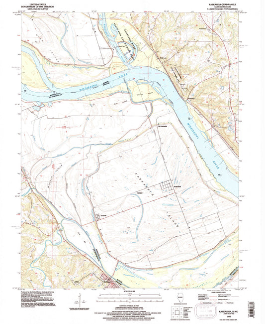 Classic USGS Kaskaskia Illinois 7.5'x7.5' Topo Map Image