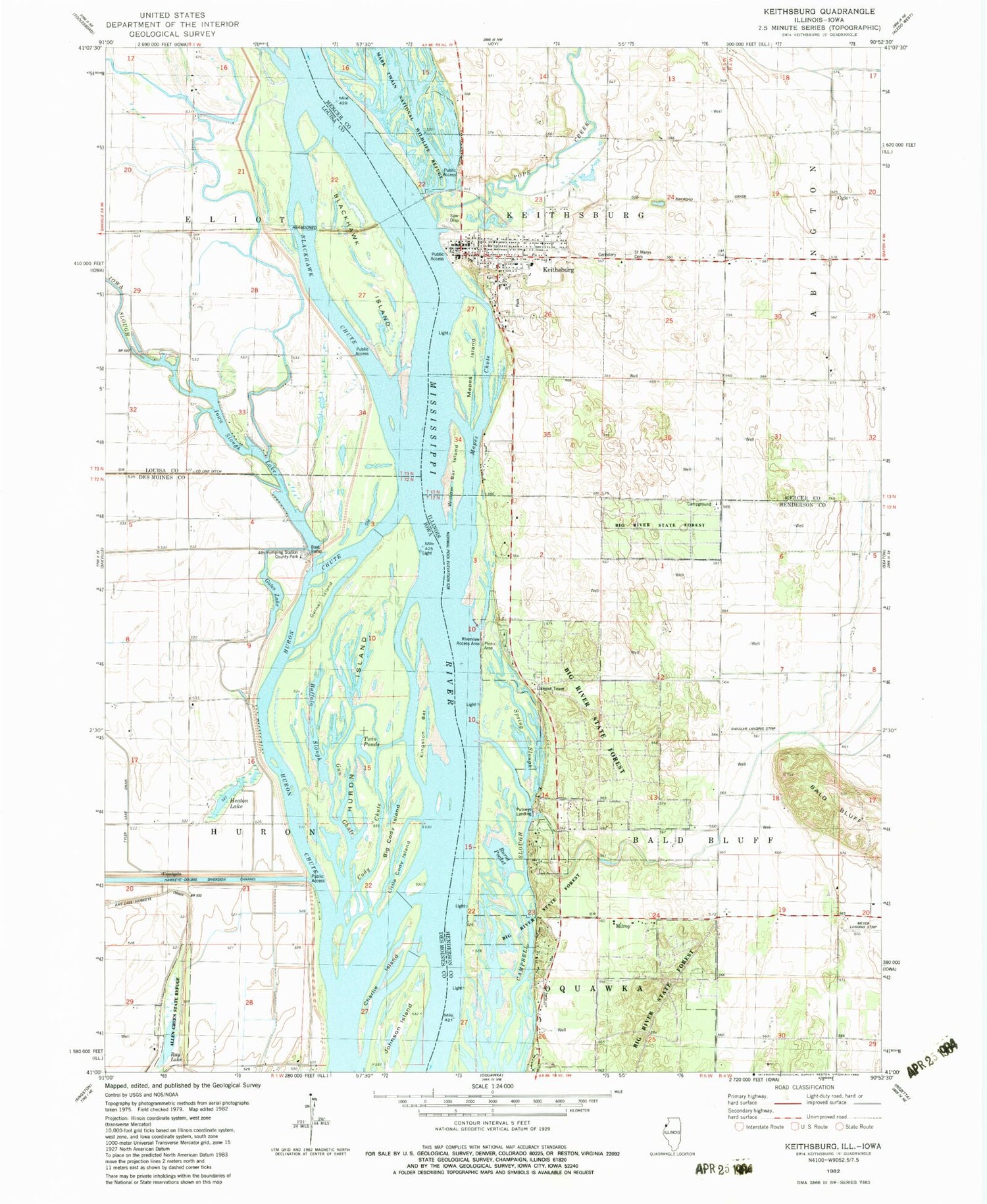 Classic USGS Keithsburg Illinois 7.5'x7.5' Topo Map Image