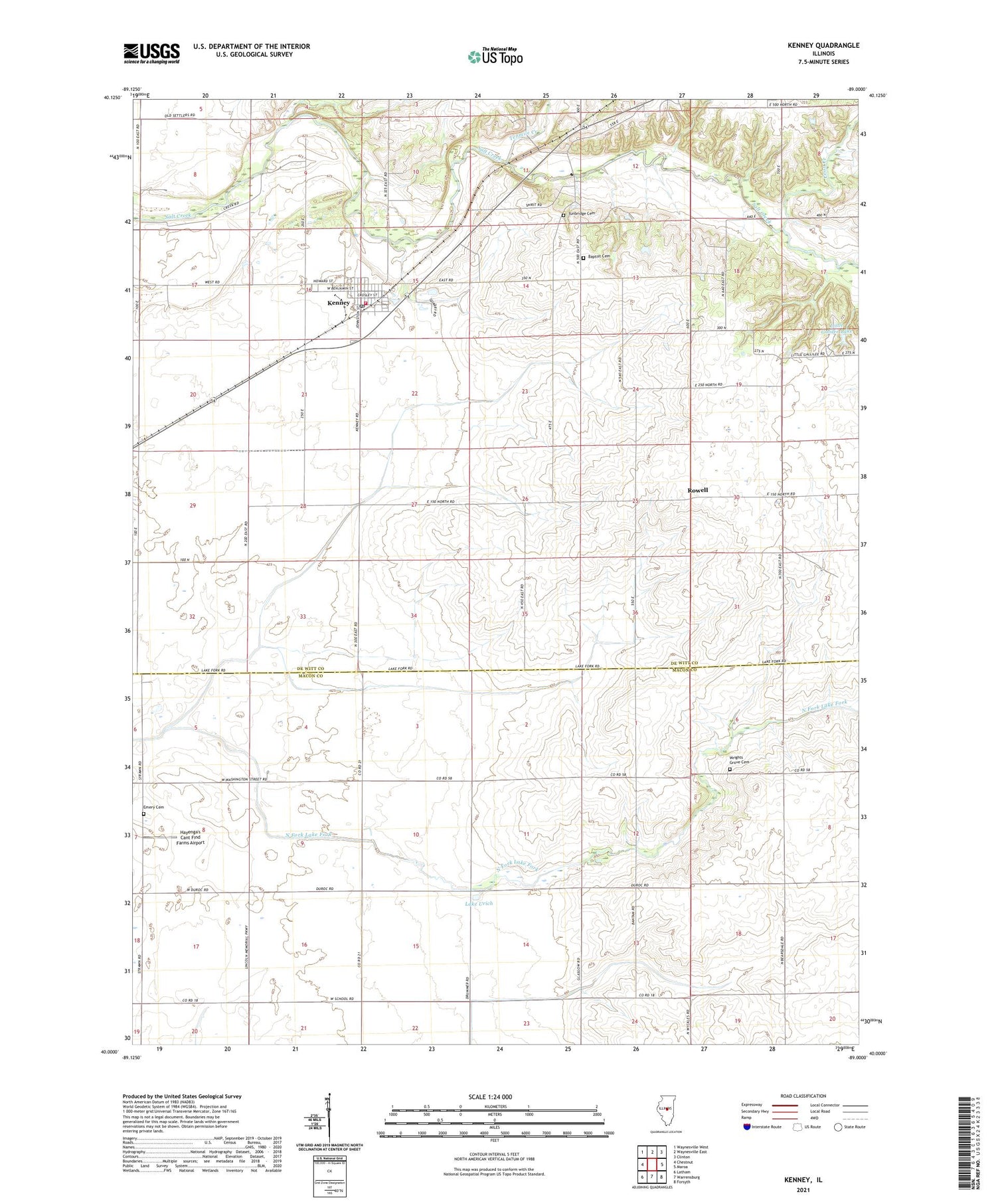 Kenney Illinois US Topo Map Image