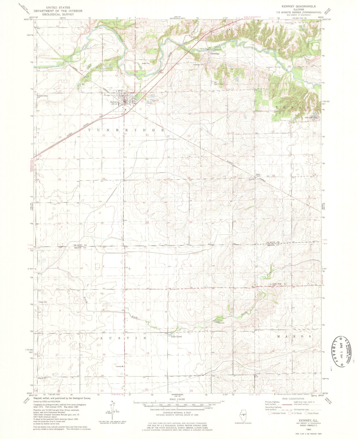 Classic USGS Kenney Illinois 7.5'x7.5' Topo Map Image