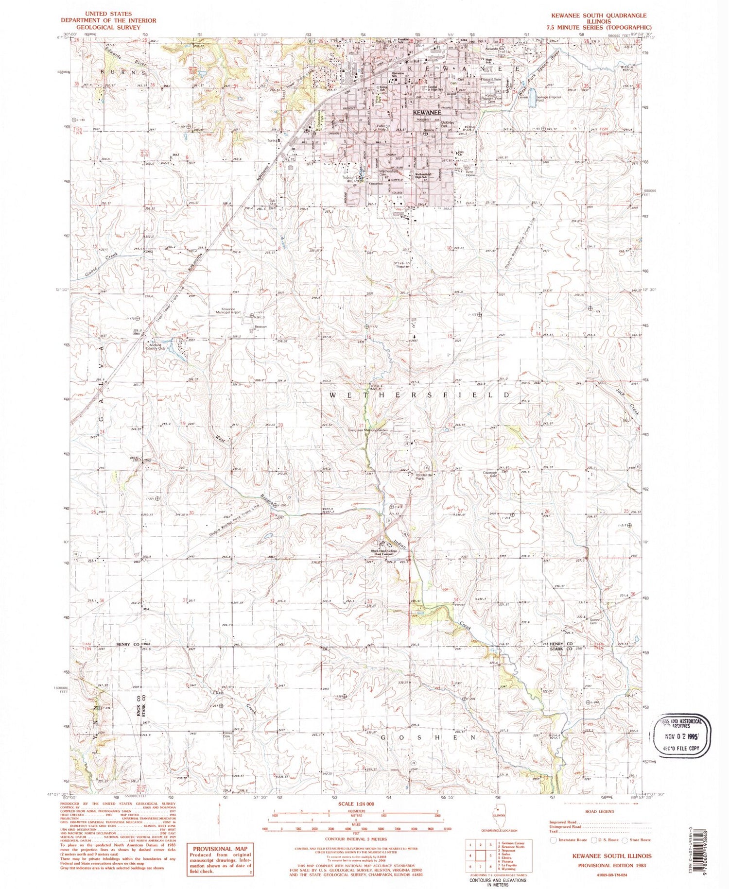 Classic USGS Kewanee South Illinois 7.5'x7.5' Topo Map Image