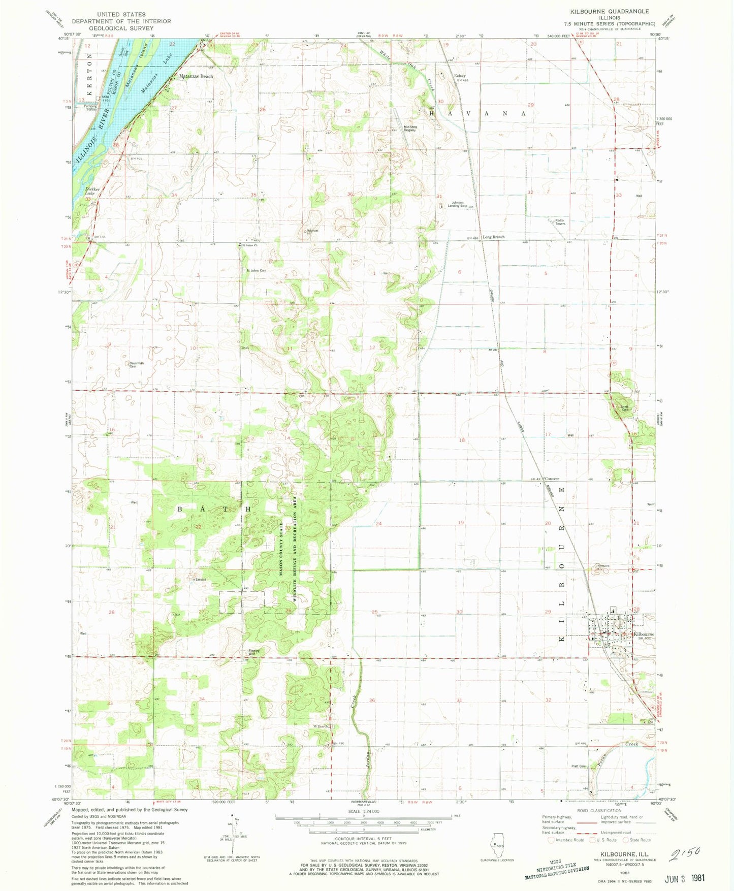 Classic USGS Kilbourne Illinois 7.5'x7.5' Topo Map Image