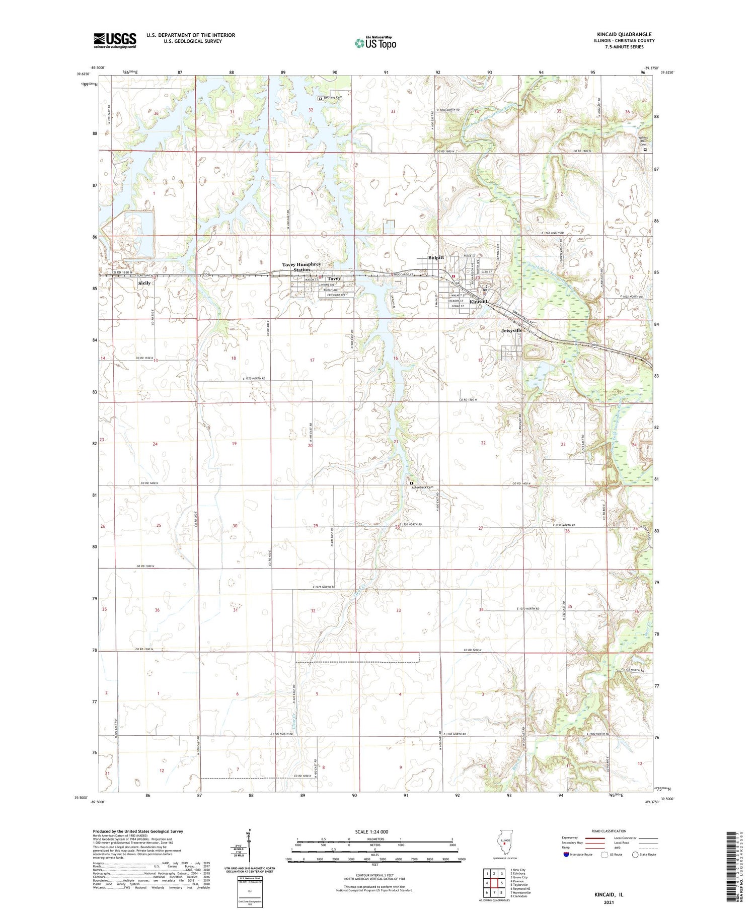 Kincaid Illinois US Topo Map Image