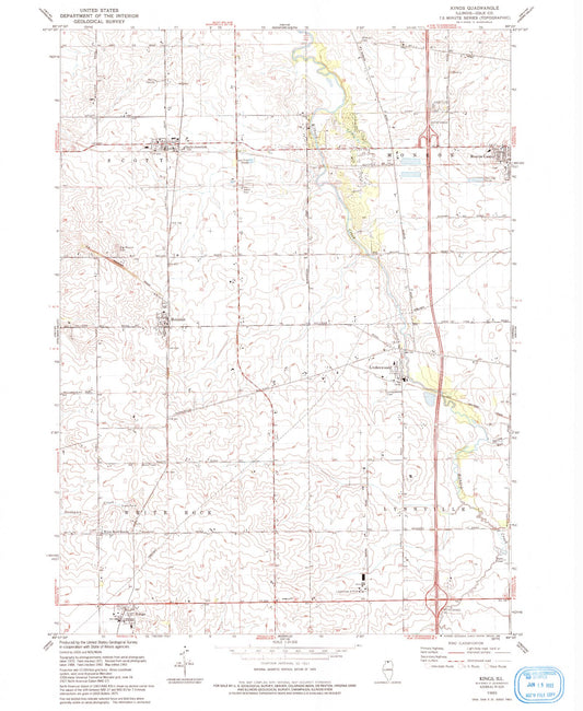 Classic USGS Kings Illinois 7.5'x7.5' Topo Map Image