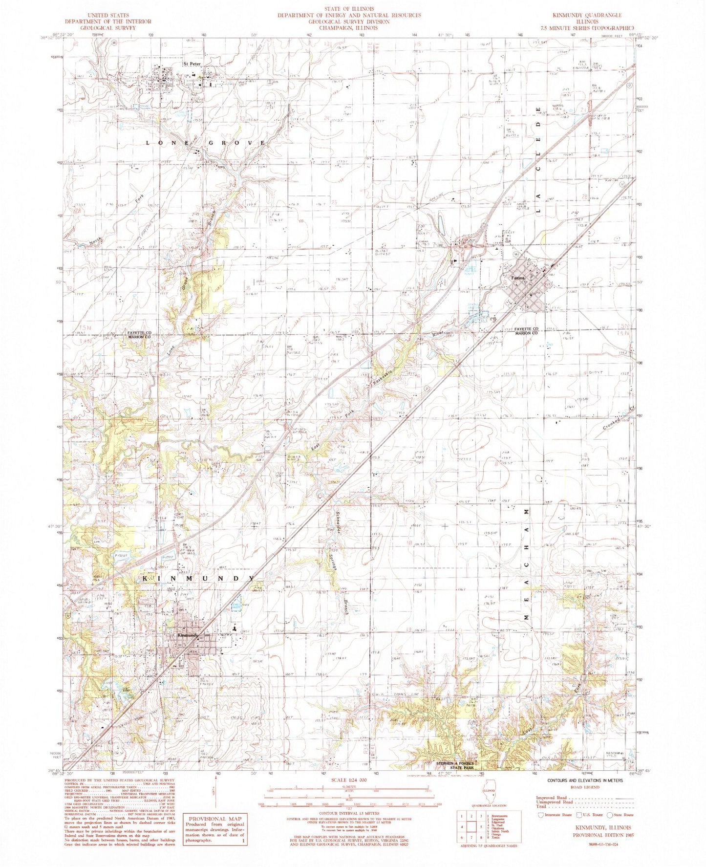 Classic USGS Kinmundy Illinois 7.5'x7.5' Topo Map Image