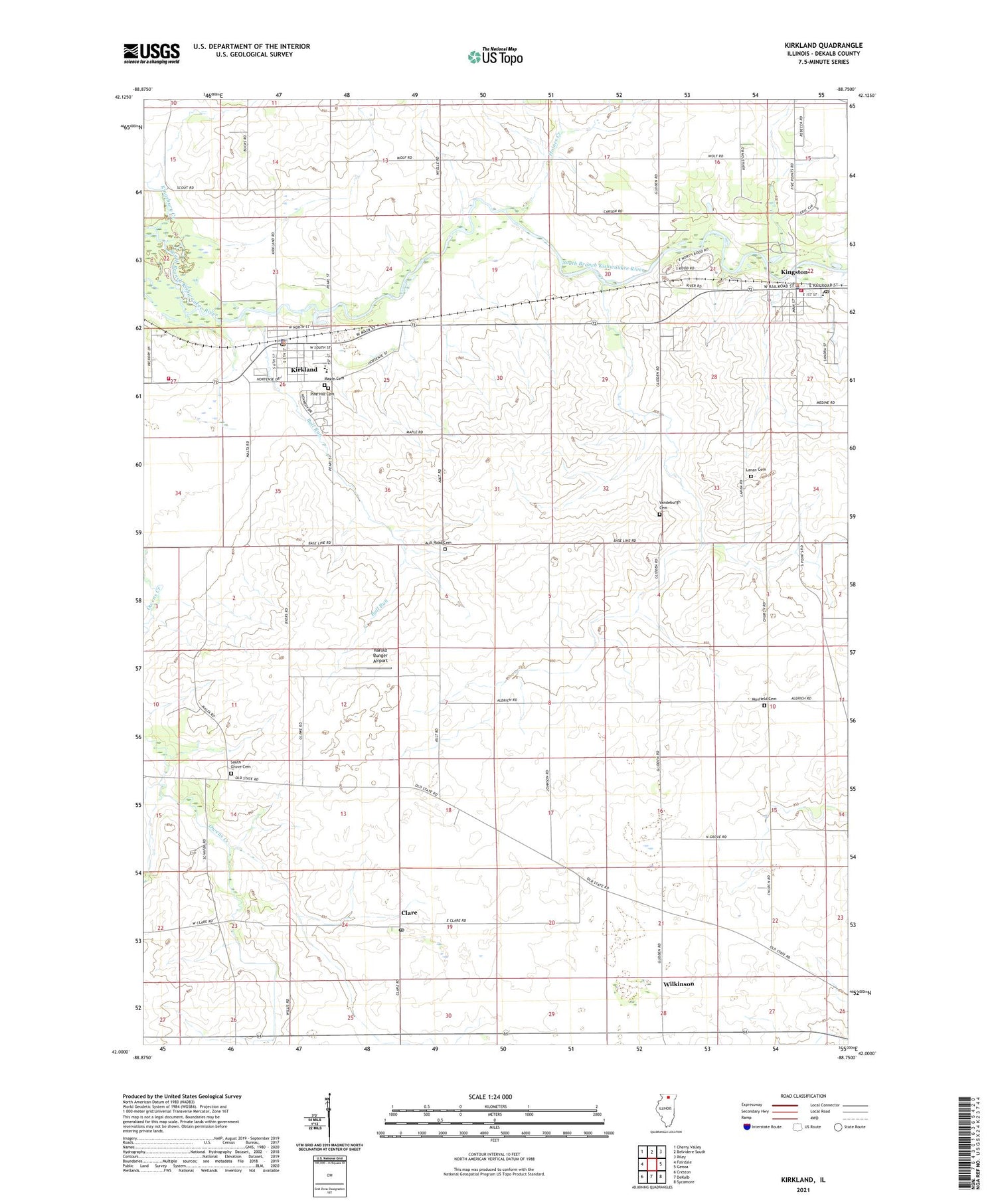 Kirkland Illinois US Topo Map Image
