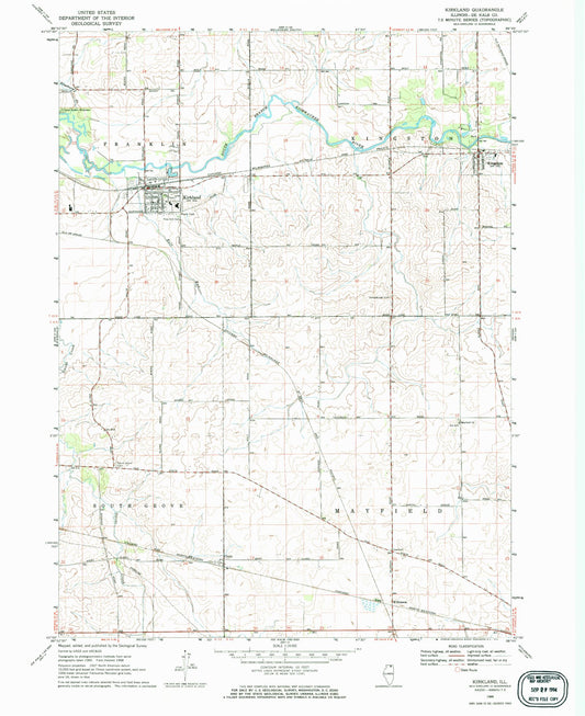 Classic USGS Kirkland Illinois 7.5'x7.5' Topo Map Image