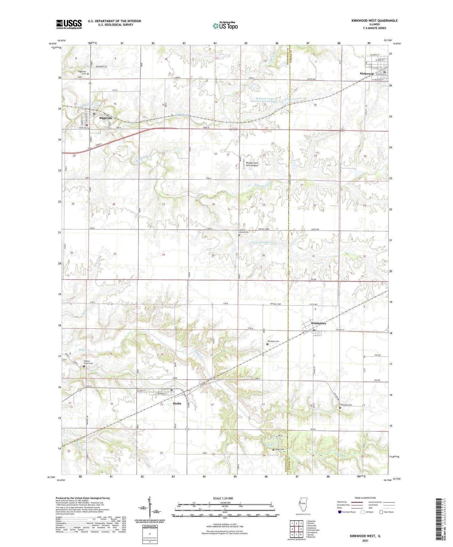 Kirkwood West Illinois US Topo Map Image