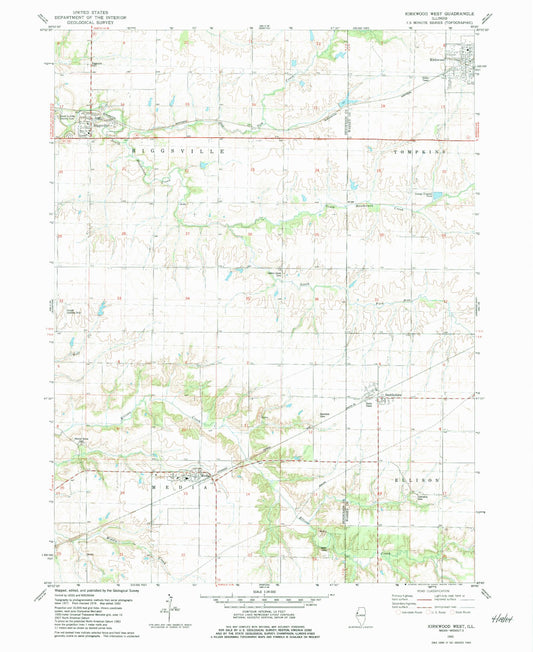 Classic USGS Kirkwood West Illinois 7.5'x7.5' Topo Map Image