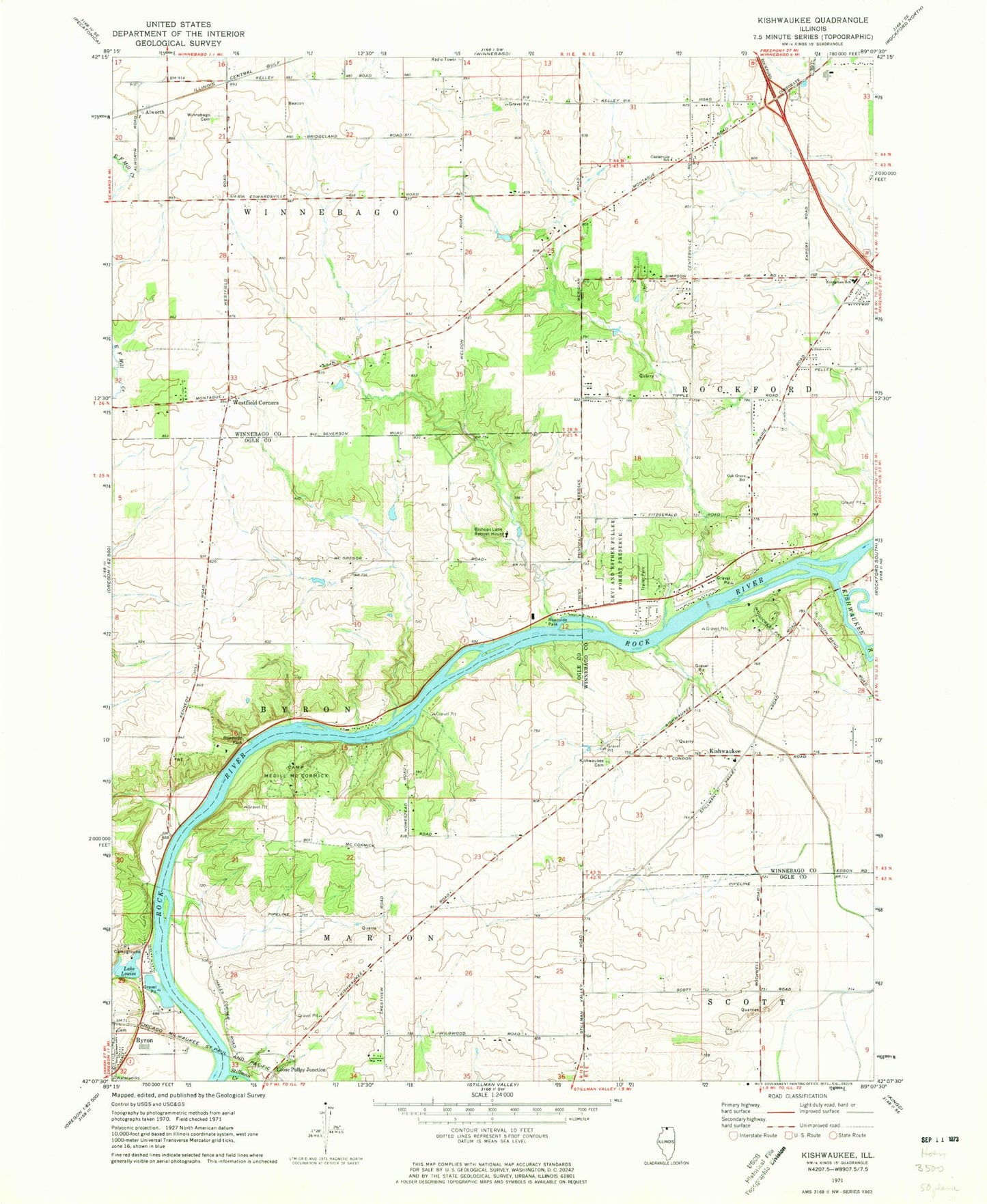 Classic USGS Kishwaukee Illinois 7.5'x7.5' Topo Map Image
