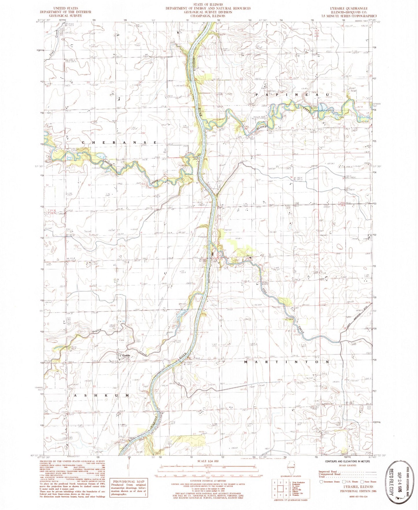 Classic USGS L'Erable Illinois 7.5'x7.5' Topo Map Image