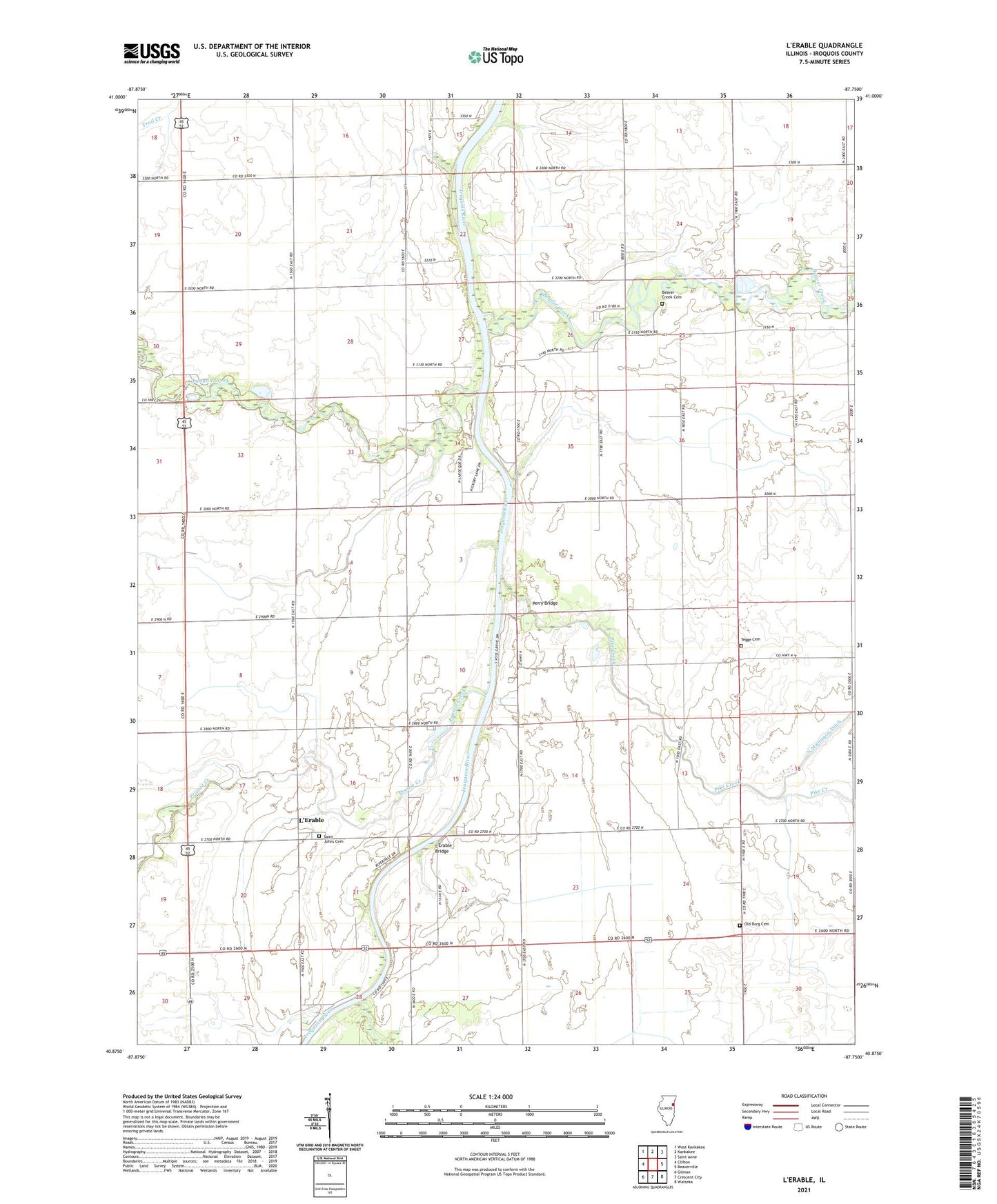 L'Erable Illinois US Topo Map Image